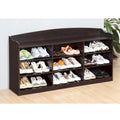 Black Open Shelf Shoe Storage Bench with Nine Compartments Entryway