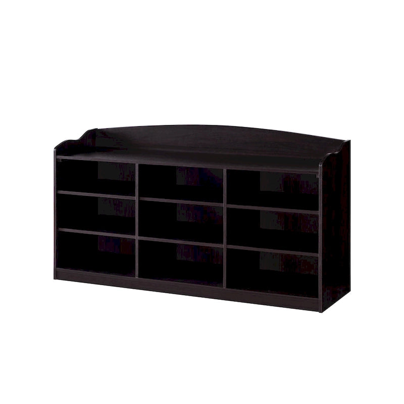 Black Open Shelf Shoe Storage Bench with Nine Compartments Entryway