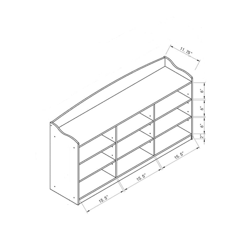 Black Open Shelf Shoe Storage Bench with Nine Compartments Entryway