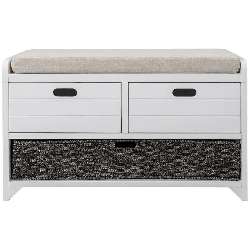 Upholstered Storage Bench with 2 Drawers and Removable Wicker Basket