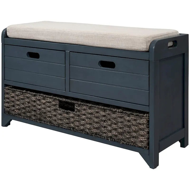 Upholstered Storage Bench with 2 Drawers and Removable Wicker Basket