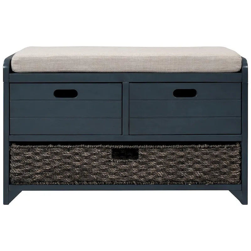 Upholstered Storage Bench with 2 Drawers and Removable Wicker Basket