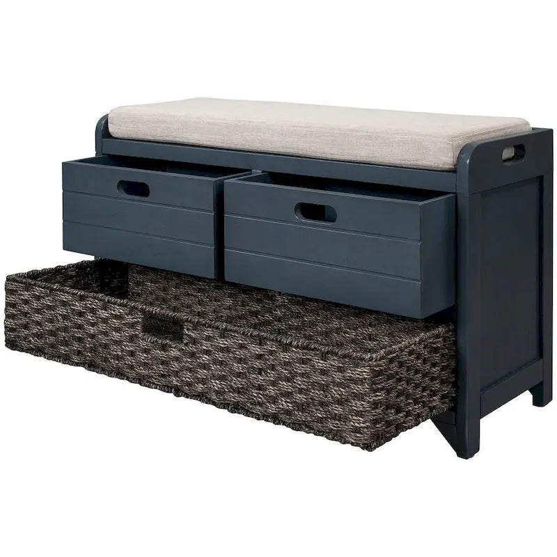 Upholstered Storage Bench with 2 Drawers and Removable Wicker Basket