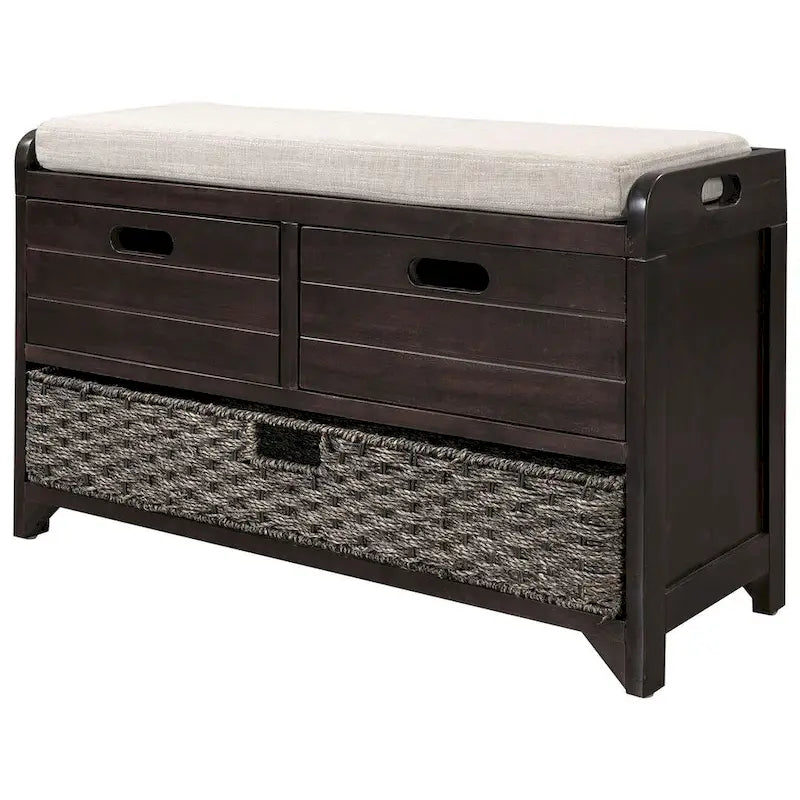 Upholstered Storage Bench with 2 Drawers and Removable Wicker Basket