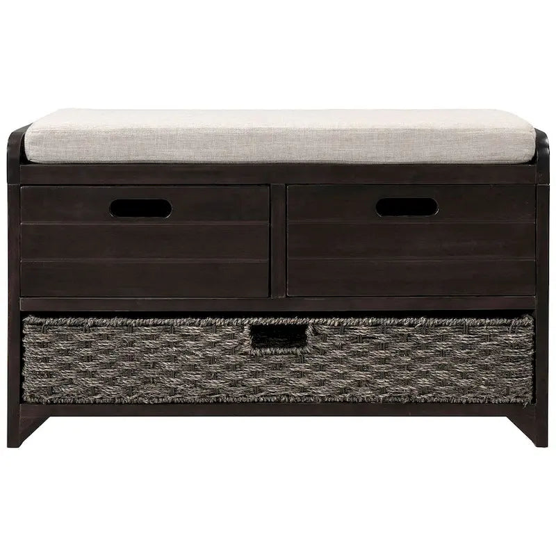 Upholstered Storage Bench with 2 Drawers and Removable Wicker Basket
