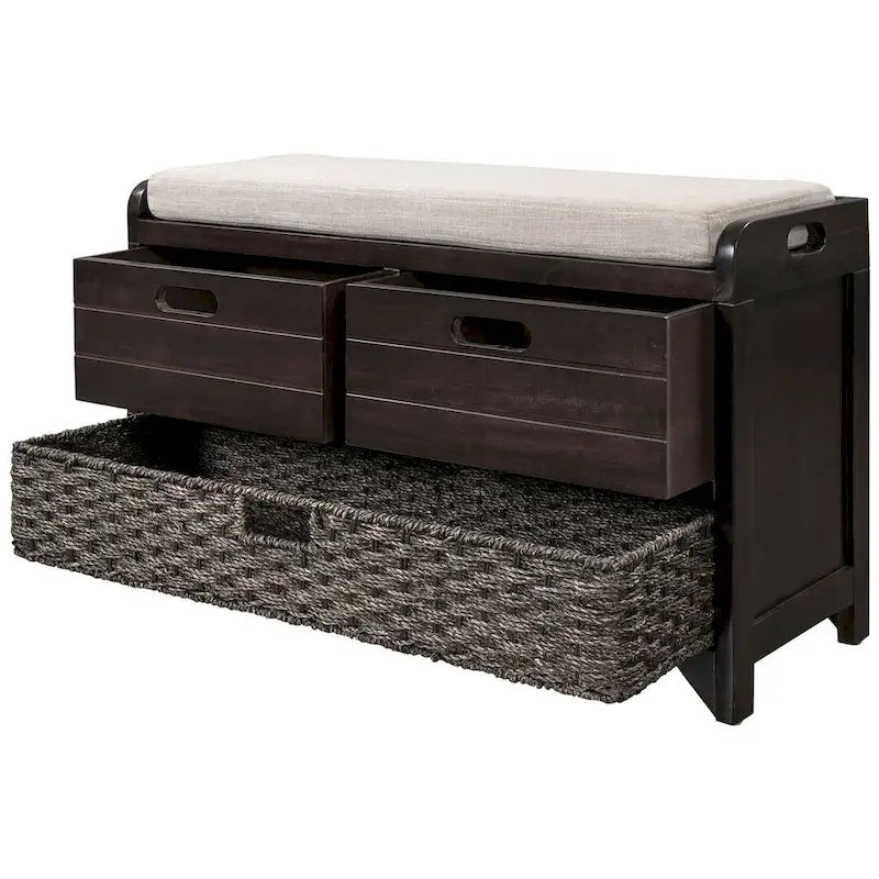 Upholstered Storage Bench with 2 Drawers and Removable Wicker Basket