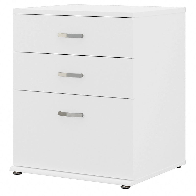 3-Drawer Floor Storage Cabinet with Brushed Nickel Pulls, White