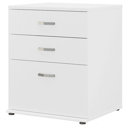 3-Drawer Floor Storage Cabinet with Brushed Nickel Pulls, White