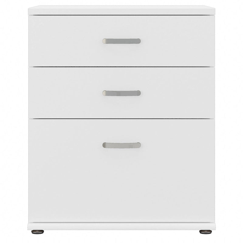 3-Drawer Floor Storage Cabinet with Brushed Nickel Pulls, White