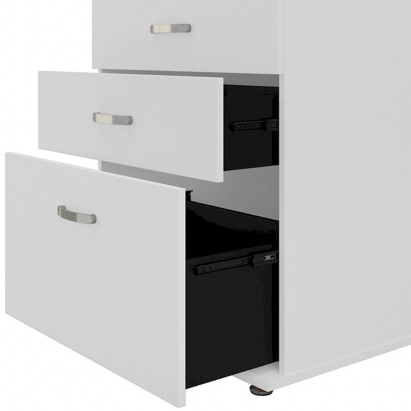 3-Drawer Floor Storage Cabinet with Brushed Nickel Pulls, White
