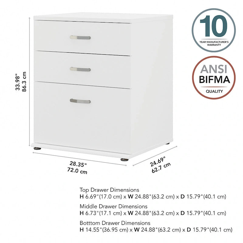 3-Drawer Floor Storage Cabinet with Brushed Nickel Pulls, White