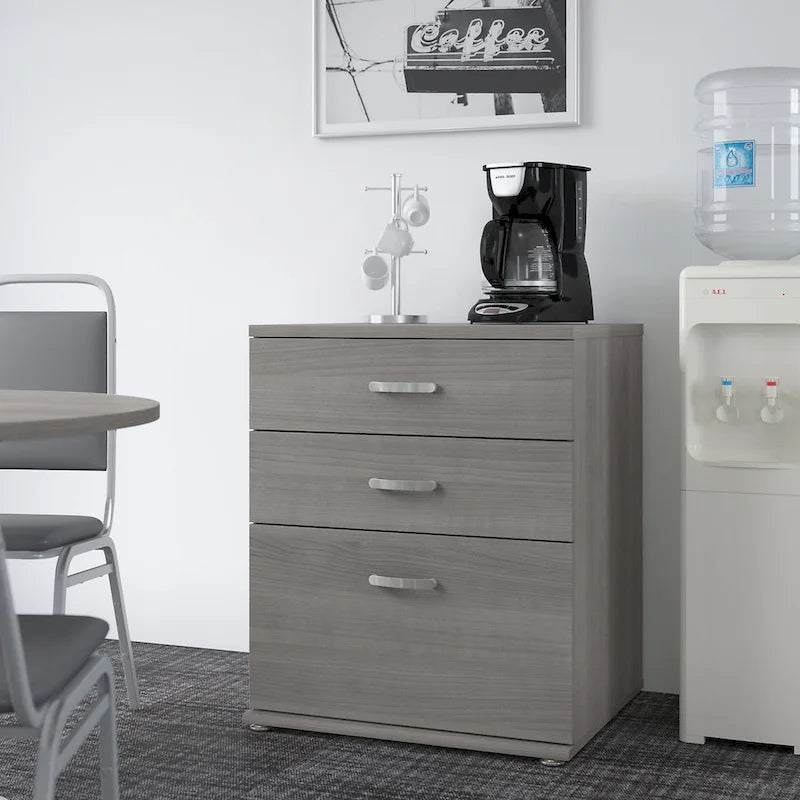 3-Drawer Floor Storage Cabinet with Brushed Nickel Pulls, White