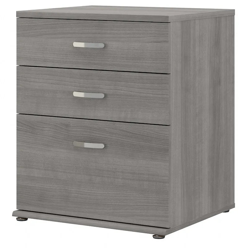 3-Drawer Floor Storage Cabinet with Brushed Nickel Pulls, White