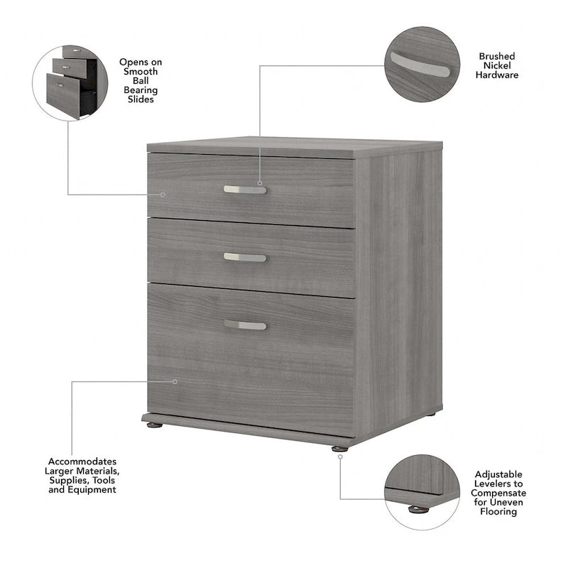 3-Drawer Floor Storage Cabinet with Brushed Nickel Pulls, White
