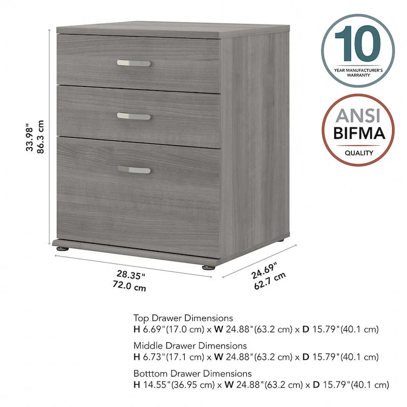3-Drawer Floor Storage Cabinet with Brushed Nickel Pulls, White
