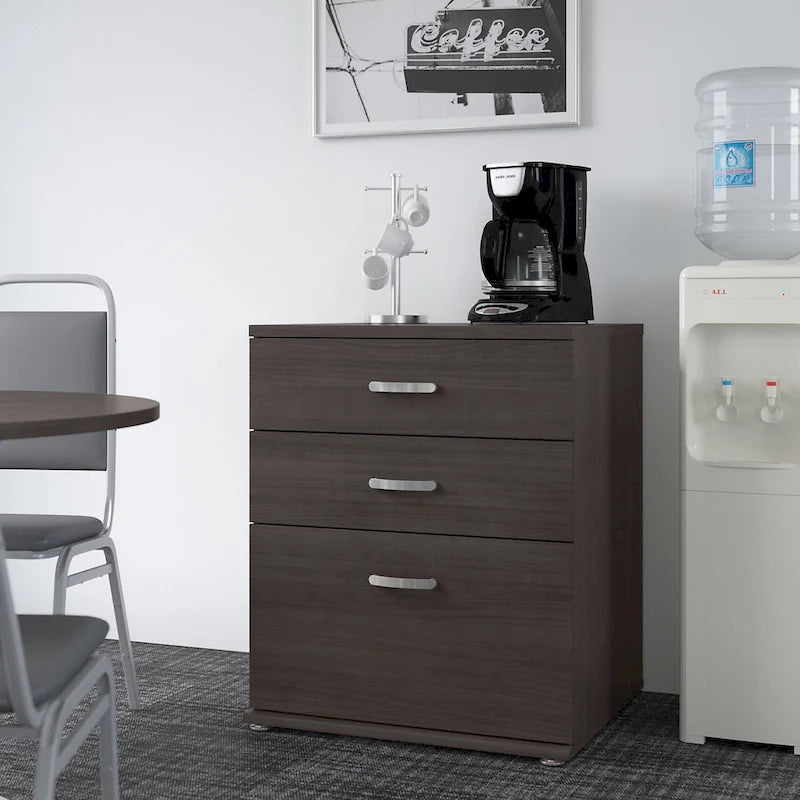 3-Drawer Floor Storage Cabinet with Brushed Nickel Pulls, White