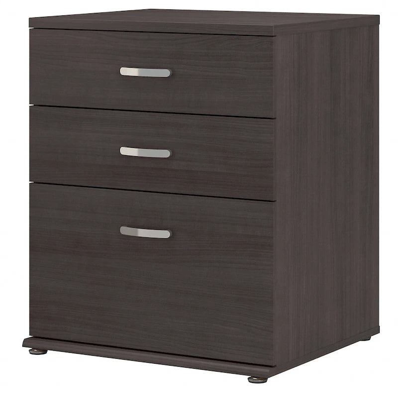 3-Drawer Floor Storage Cabinet with Brushed Nickel Pulls, White