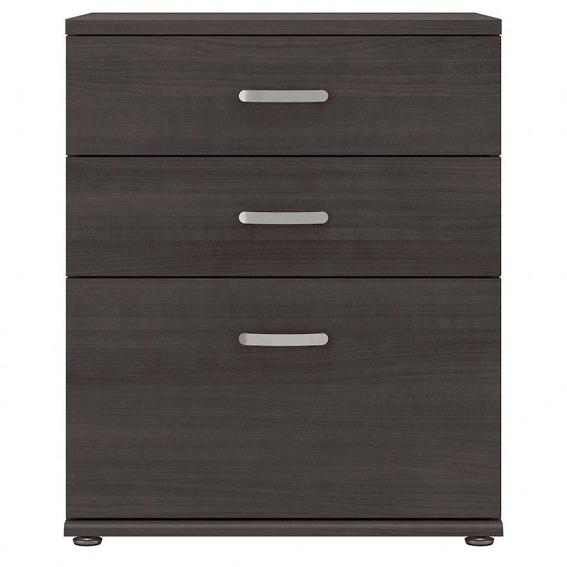3-Drawer Floor Storage Cabinet with Brushed Nickel Pulls, White