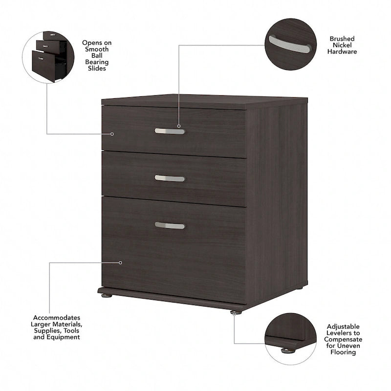 3-Drawer Floor Storage Cabinet with Brushed Nickel Pulls, White