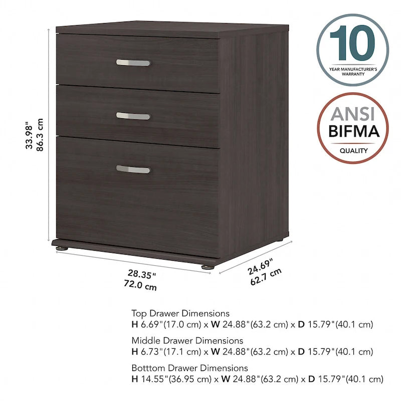 3-Drawer Floor Storage Cabinet with Brushed Nickel Pulls, White
