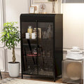 Antique Black Steel Display Cabinet with Tempered Glass Doors and Flip Top