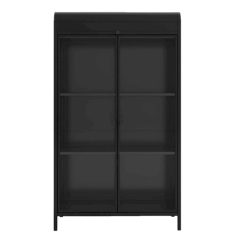 Antique Black Steel Display Cabinet with Tempered Glass Doors and Flip Top