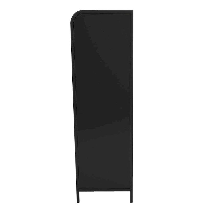 Antique Black Steel Display Cabinet with Tempered Glass Doors and Flip Top