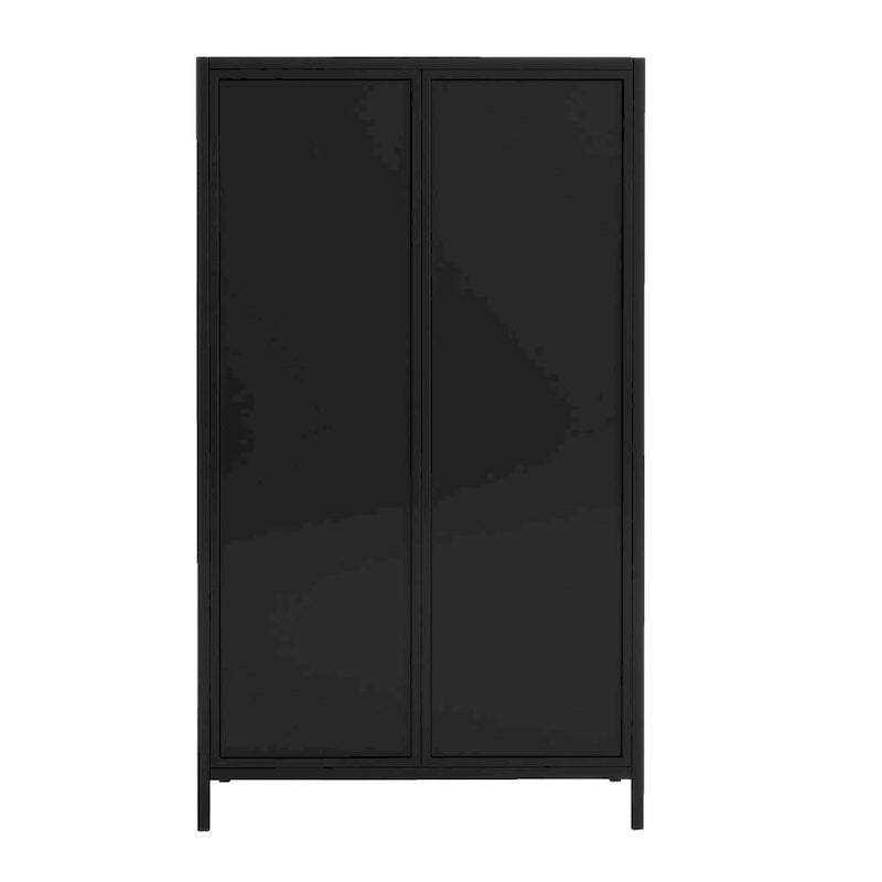 Antique Black Steel Display Cabinet with Tempered Glass Doors and Flip Top