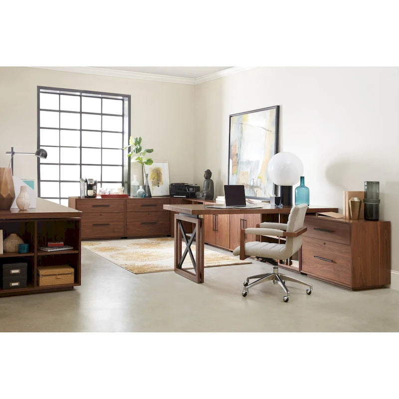 Walnut Lateral File Cabinet 2-Drawer Dark Bronze Pulls Home Office