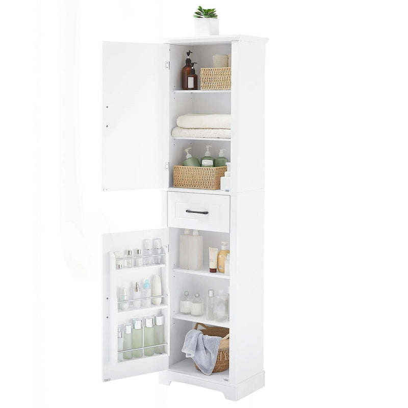 Freestanding Tall Bathroom Storage Cabinet with Drawer Two Doors White