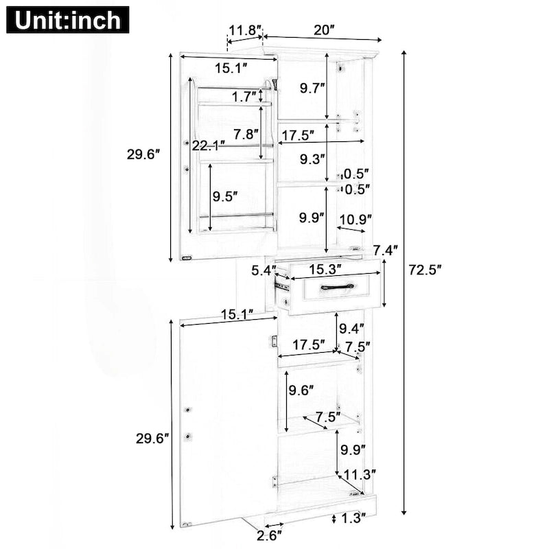 Freestanding Tall Bathroom Storage Cabinet with Drawer Two Doors White
