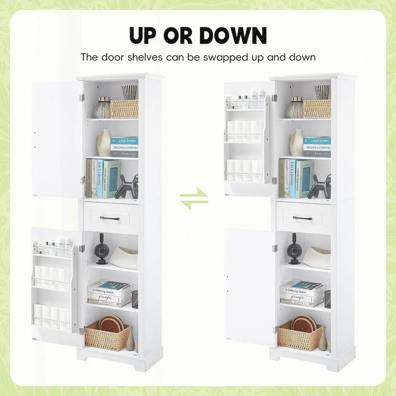 Freestanding Tall Bathroom Storage Cabinet with Drawer Two Doors White