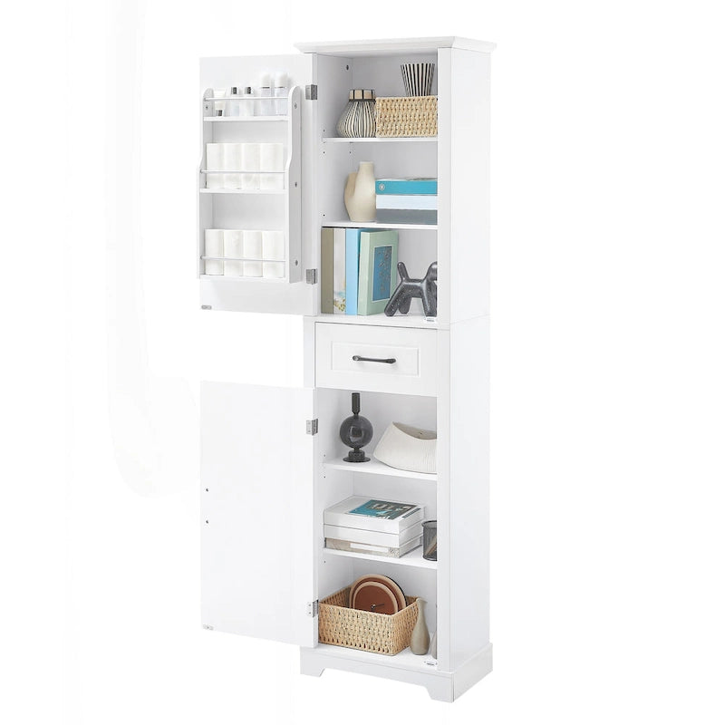 Freestanding Tall Bathroom Storage Cabinet with Drawer Two Doors White