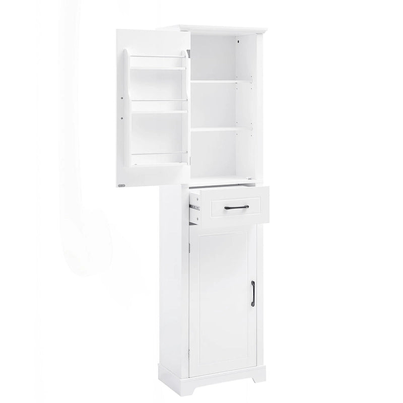 Freestanding Tall Bathroom Storage Cabinet with Drawer Two Doors White
