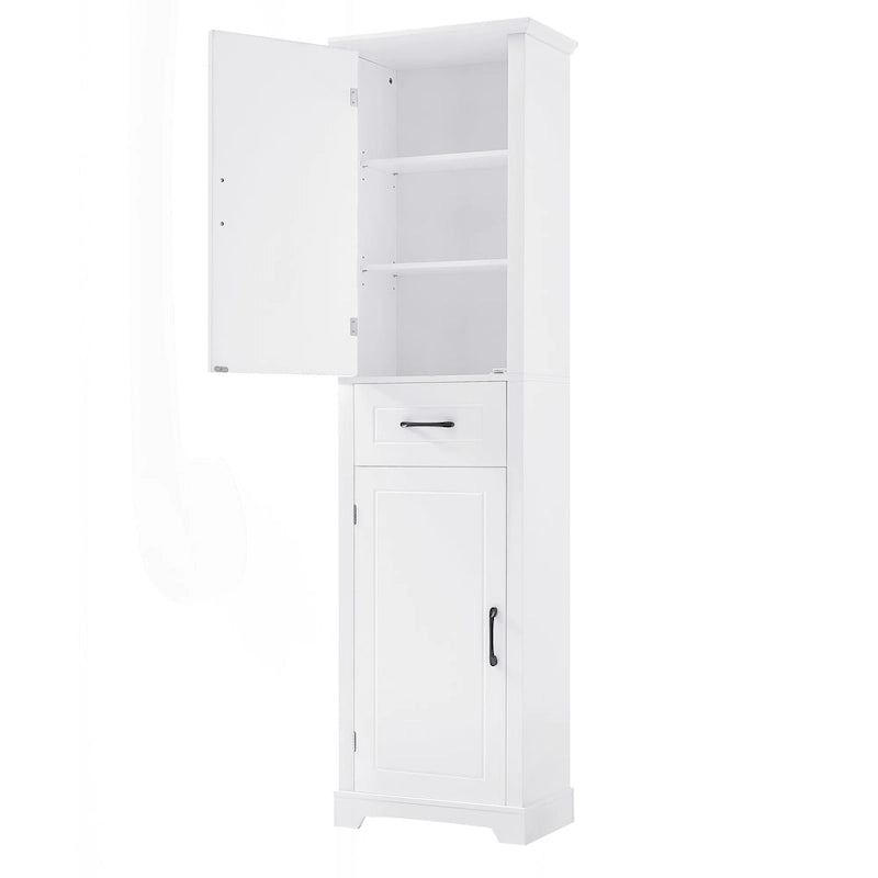 Freestanding Tall Bathroom Storage Cabinet with Drawer Two Doors White