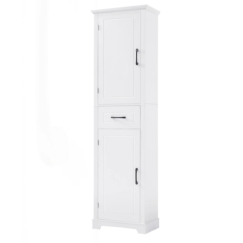 Freestanding Tall Bathroom Storage Cabinet with Drawer Two Doors White