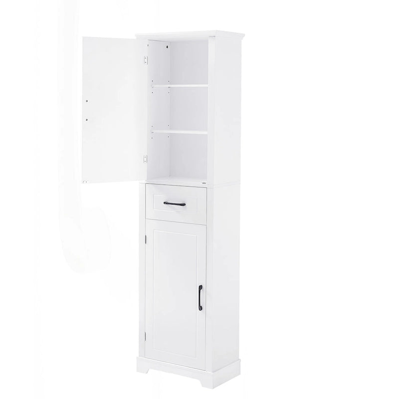 Freestanding Tall Bathroom Storage Cabinet with Drawer Two Doors White