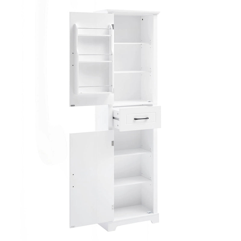 Freestanding Tall Bathroom Storage Cabinet with Drawer Two Doors White