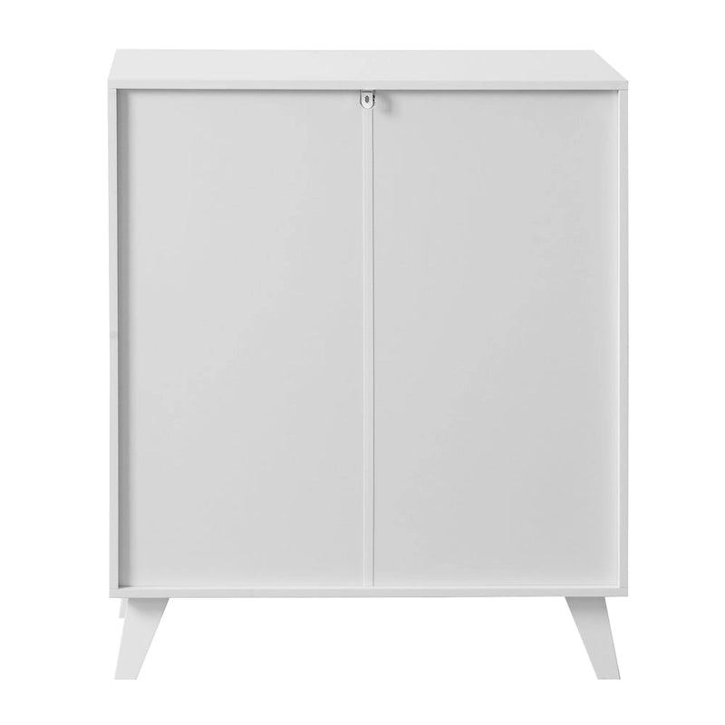 White Minimalist Sideboard Cabinet with 2 Glass Doors and Adjustable Shelf