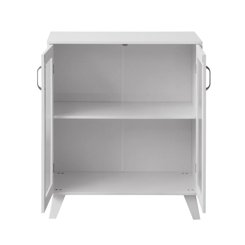 White Minimalist Sideboard Cabinet with 2 Glass Doors and Adjustable Shelf