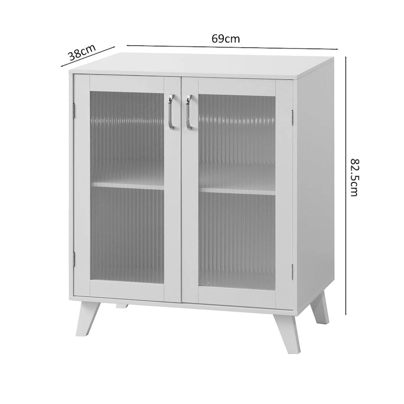 White Minimalist Sideboard Cabinet with 2 Glass Doors and Adjustable Shelf