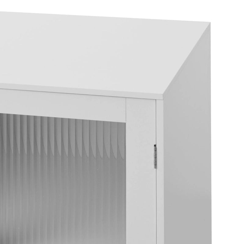 White Minimalist Sideboard Cabinet with 2 Glass Doors and Adjustable Shelf