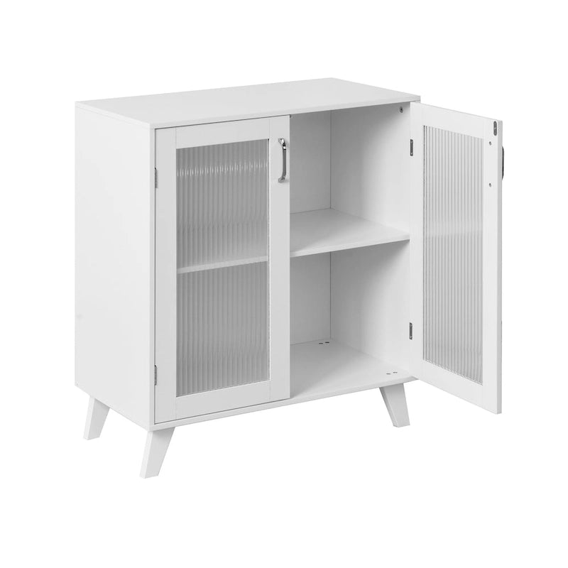 White Minimalist Sideboard Cabinet with 2 Glass Doors and Adjustable Shelf