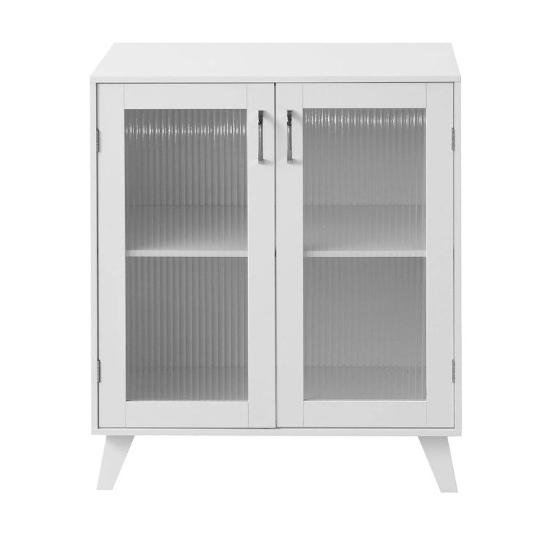 White Minimalist Sideboard Cabinet with 2 Glass Doors and Adjustable Shelf