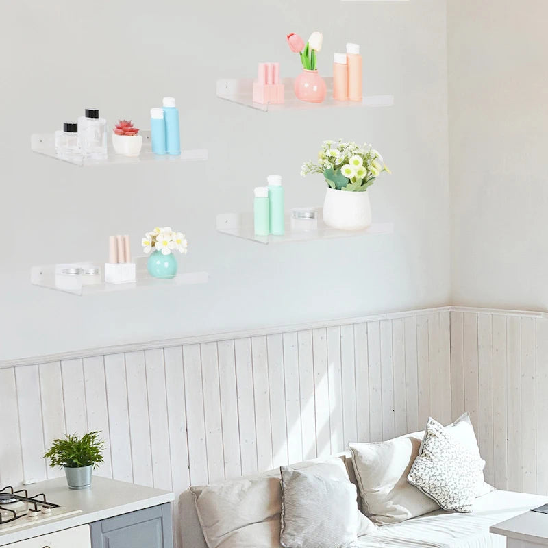 Clear Acrylic Floating Wall Shelf Bathroom Bedroom Living Room Display