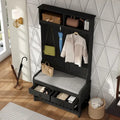 Entryway Hall Tree with Cushioned Bench, Coat Hooks and Shoe Storage
