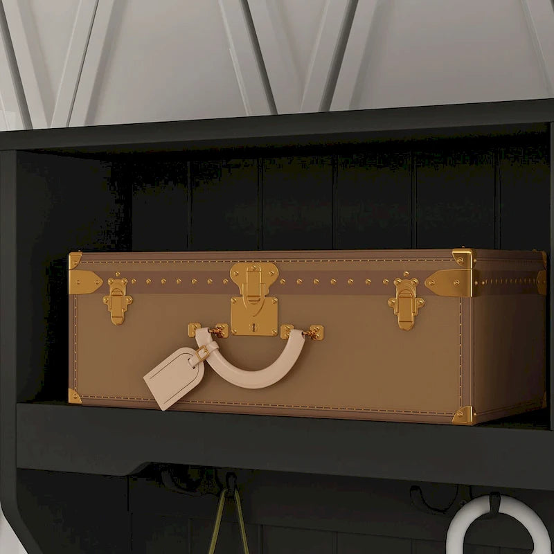 Entryway Hall Tree with Cushioned Bench, Coat Hooks and Shoe Storage
