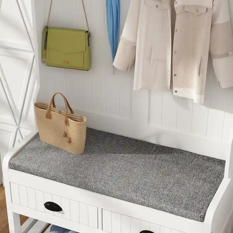 Entryway Hall Tree with Cushioned Bench, Coat Hooks and Shoe Storage
