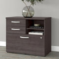 Modern Office Storage Cabinet with Drawers Open Shelves Locking File Storm Gray