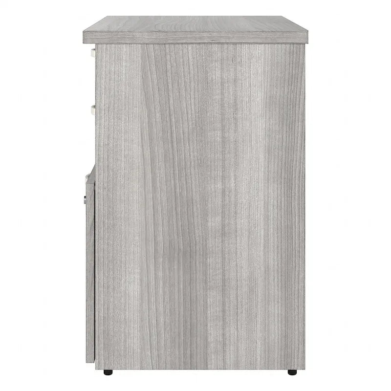 Modern Office Storage Cabinet with Drawers Open Shelves Locking File Storm Gray